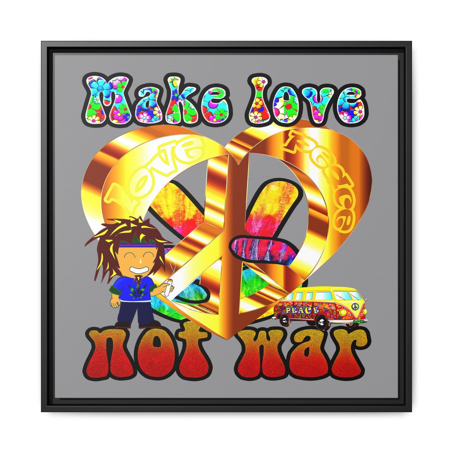 love peace - framed canvas art (grey)