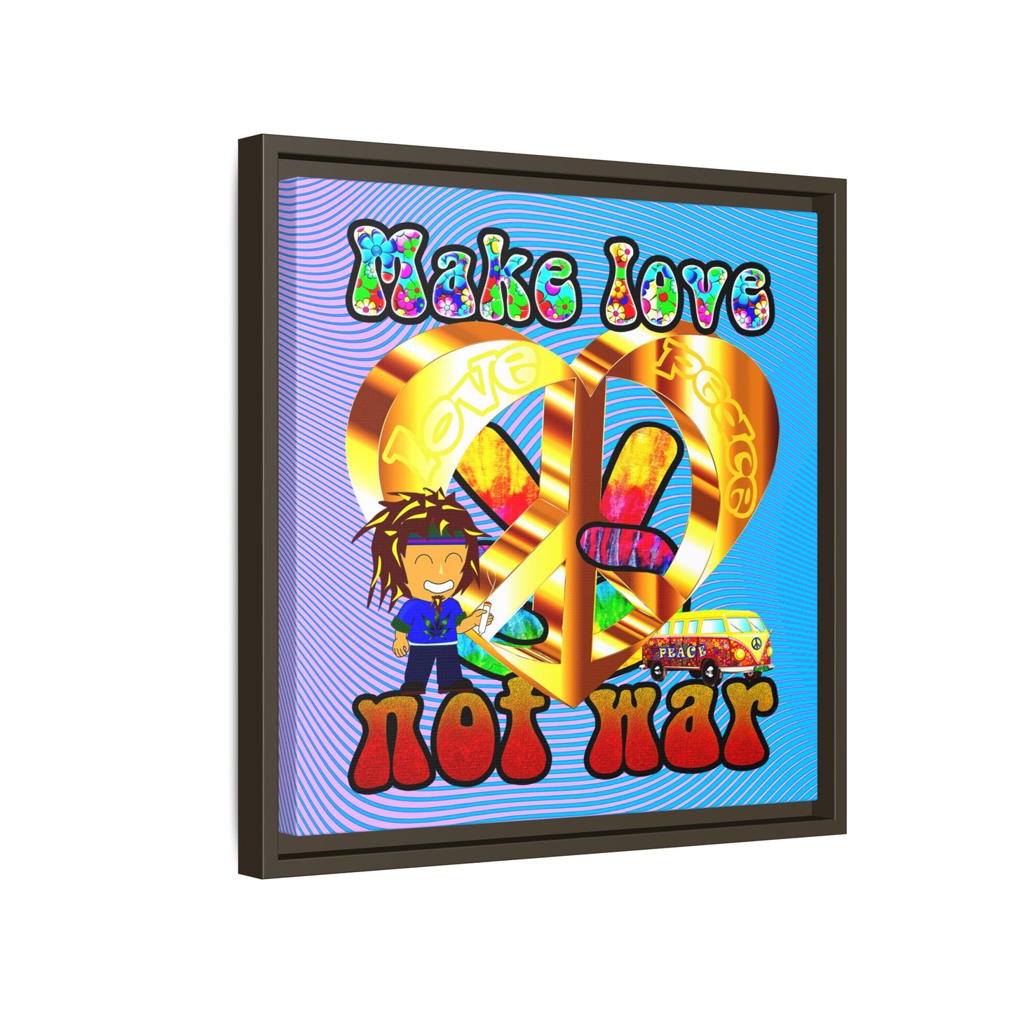 love peace - framed canvas art (light blue-purple wave)