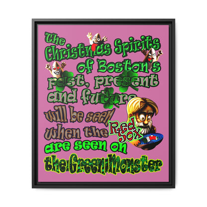 christmas spirits of boston - framed canvas art (light pink)