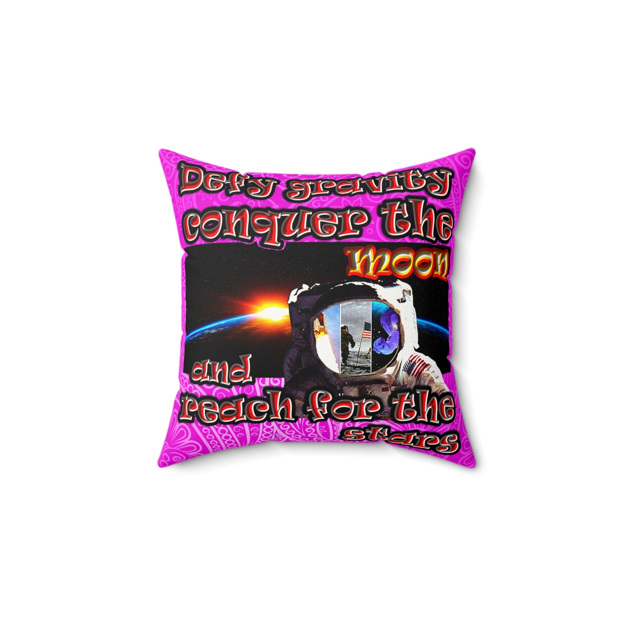 defy conquer reach - Faux Suede Square Pillow - (pink swirl)