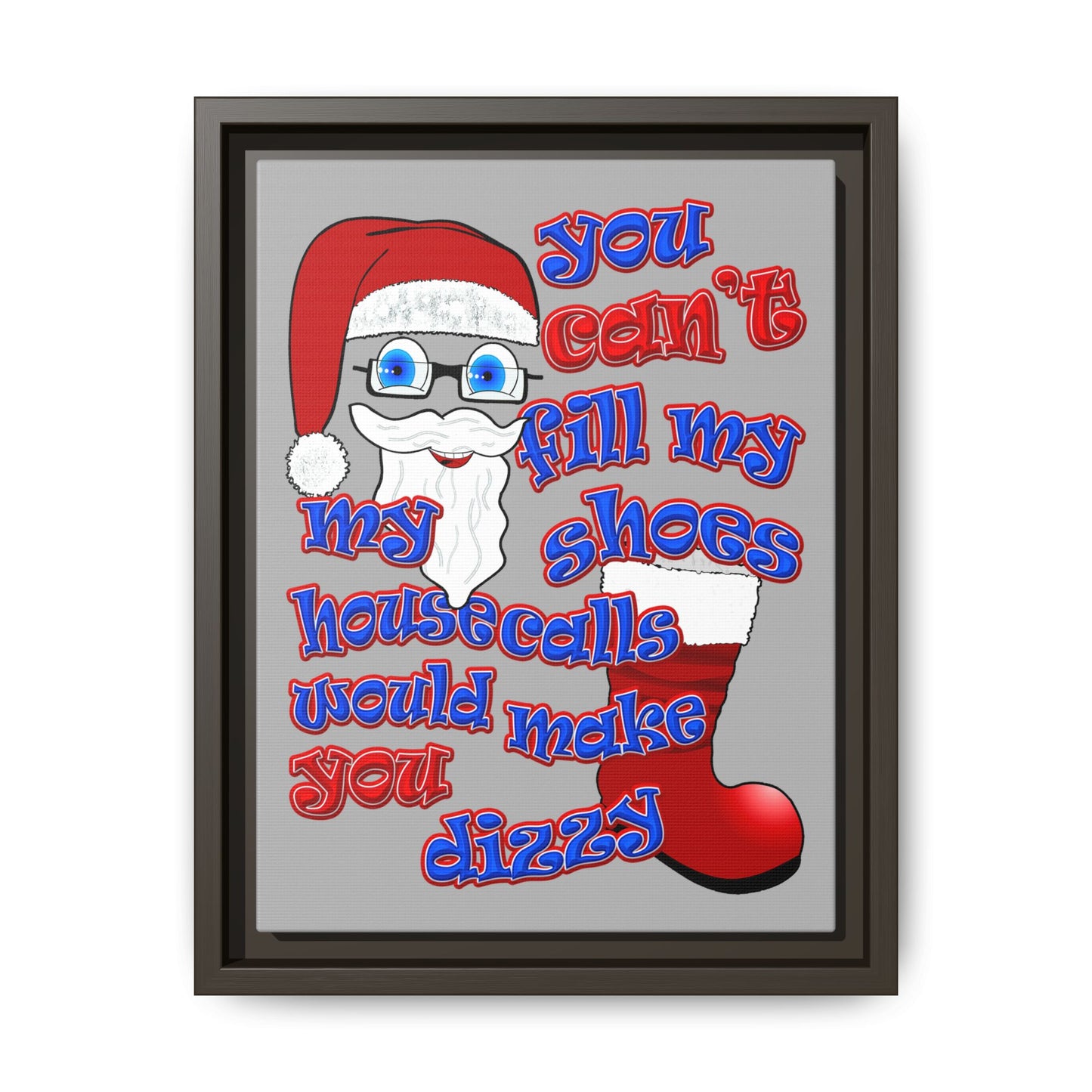 santa's shoes - framed canvas art (light grey)