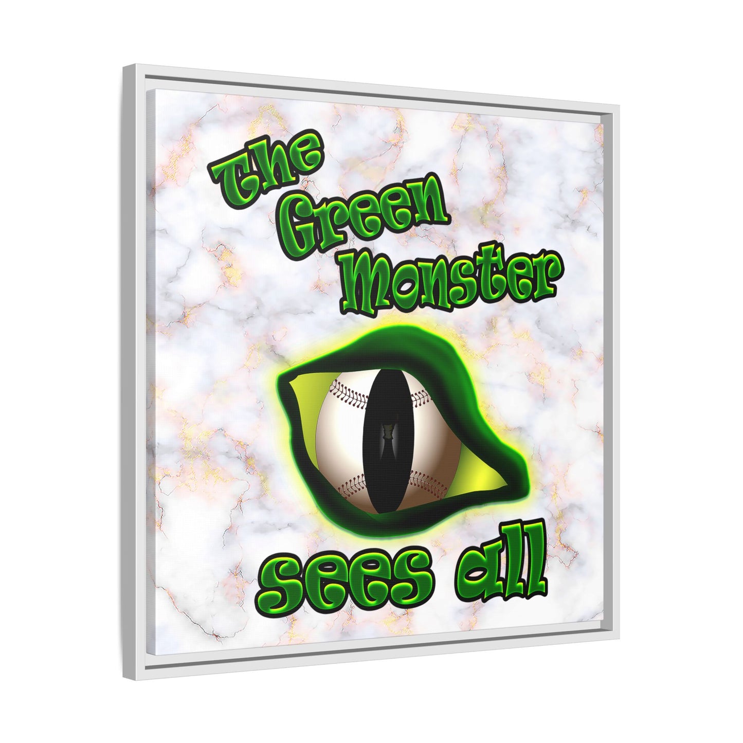 green monster - framed canvas art (white marble)