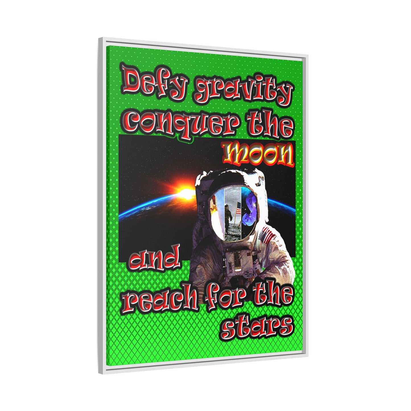 defy conquer reach - framed canvas art (logo green)