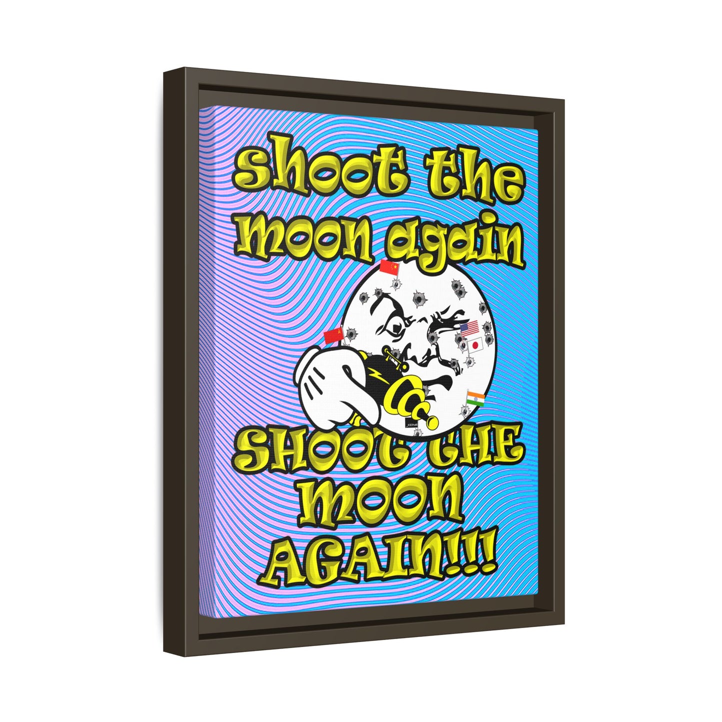 shoot the moon again - framed canvas art (light blue-purple wave)