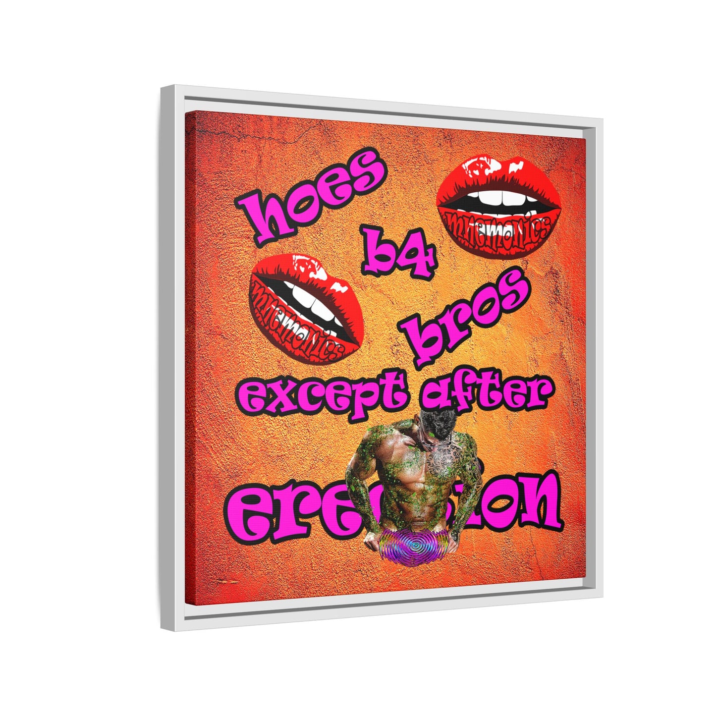 hoes b4 bros - framed canvas art (burnt orange)