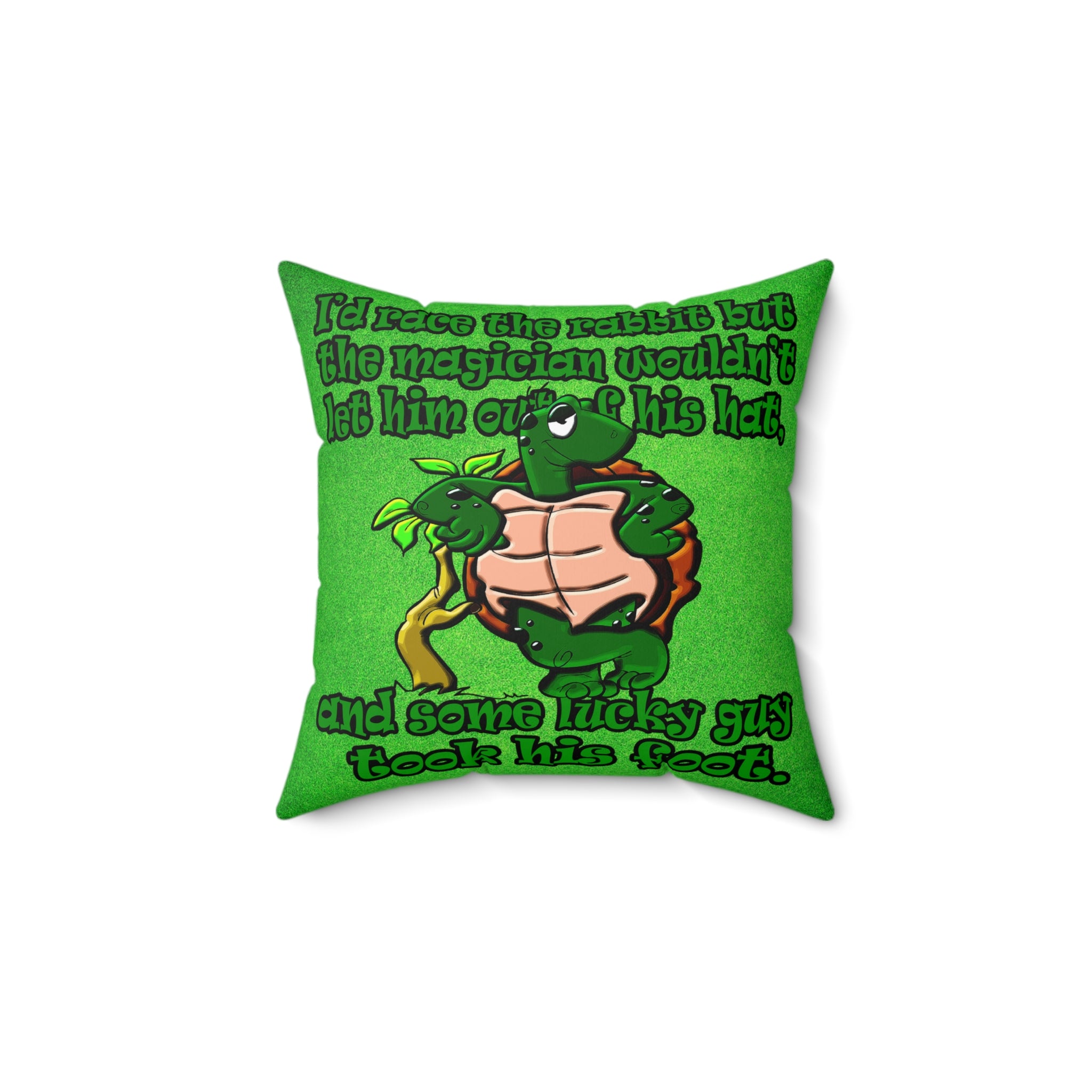 turtle race - Spun Polyester Square Pillow - (green turf)