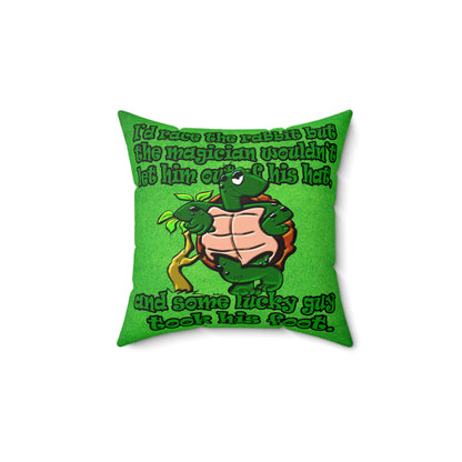 turtle race - Spun Polyester Square Pillow - (green turf)