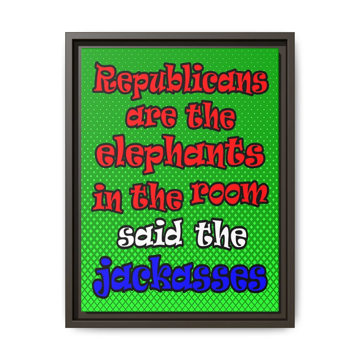 donkeys and elephants - framed canvas art (logo green)