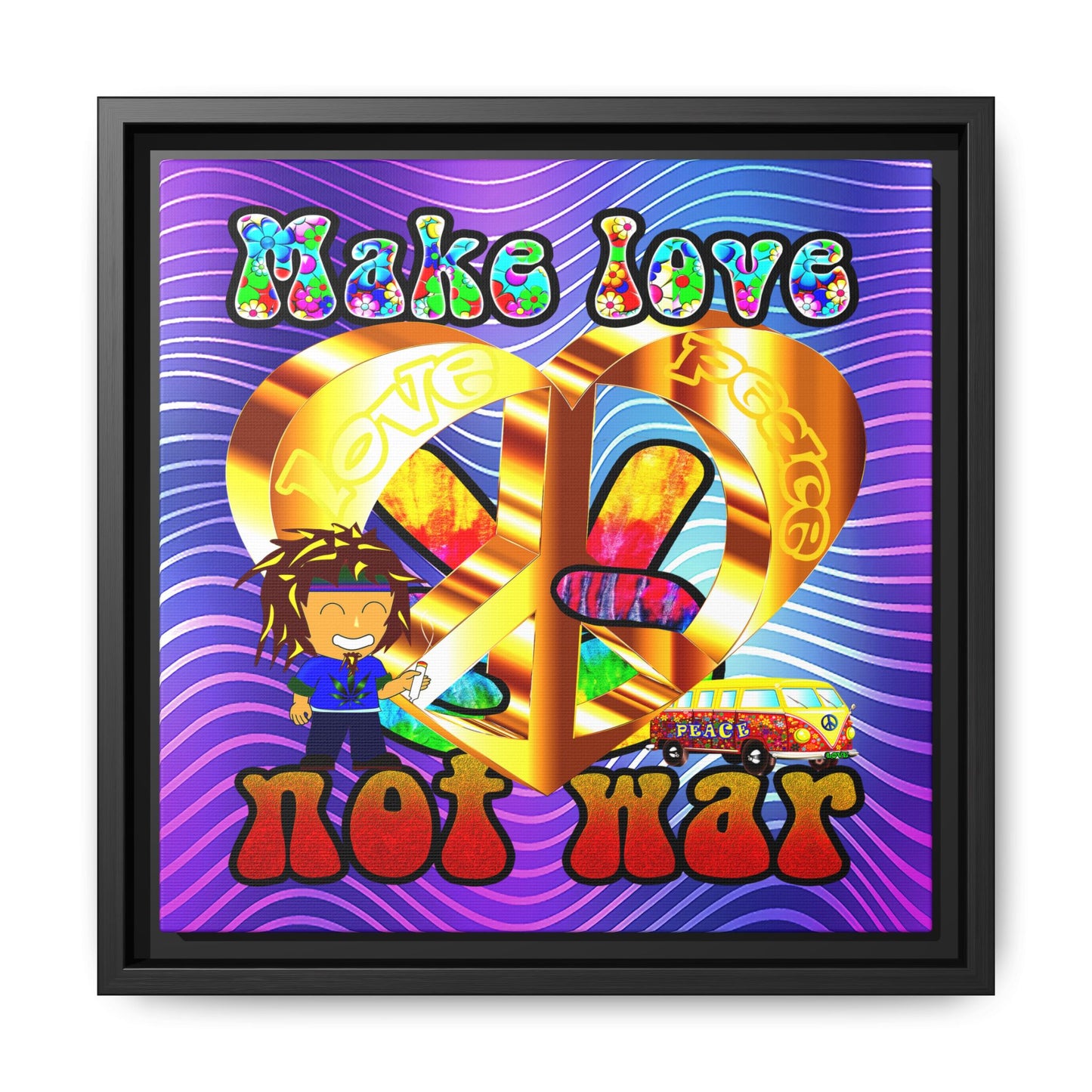 love peace - framed canvas art (purple wave)