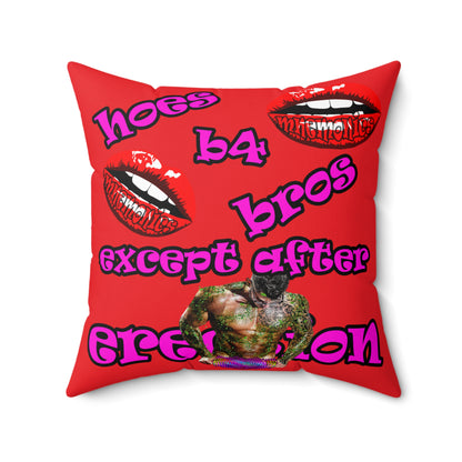 hoes b4 bros - Spun Polyester Square Pillow - (red)