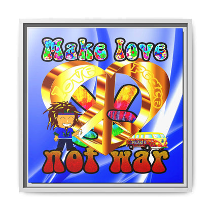 love peace - framed canvas art (blue-white wave)