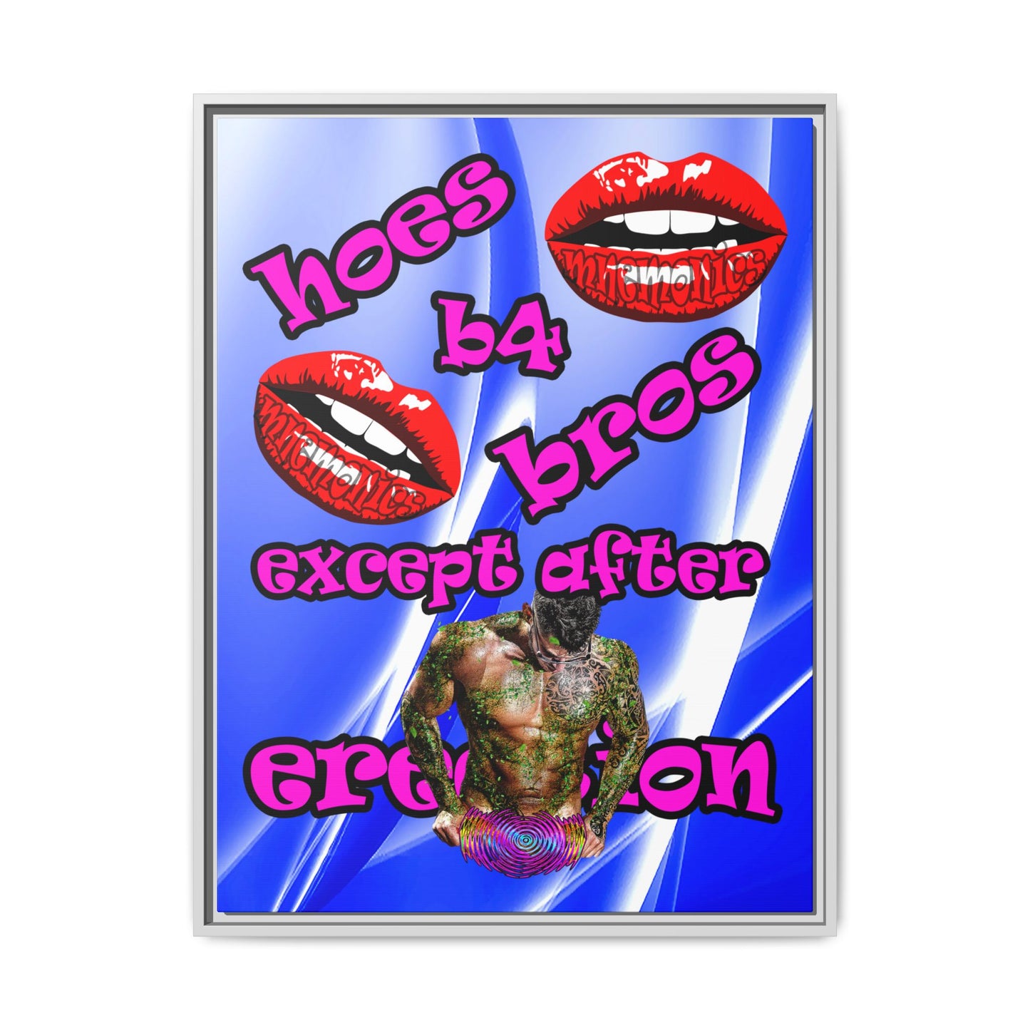hoes b4 bros - framed canvas art (blue-white wave)