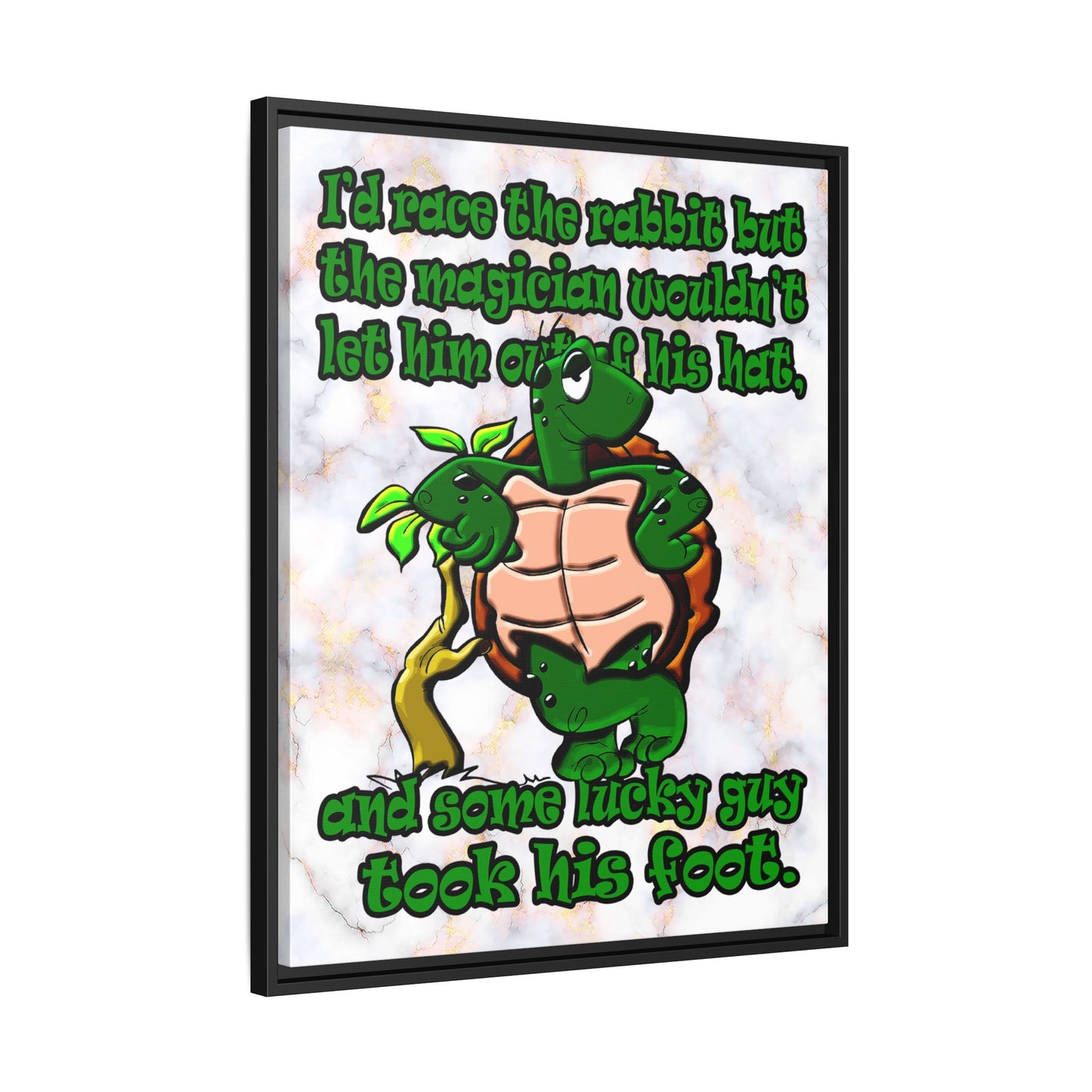 turtle race - framed canvas art (white marble)