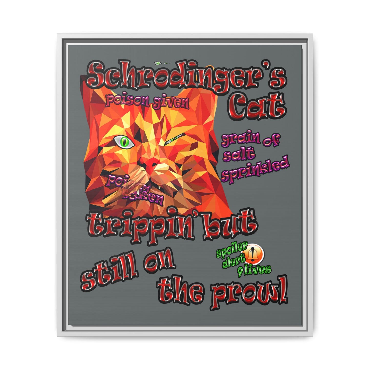 schrodinger's cat - framed canvas art (dark grey)
