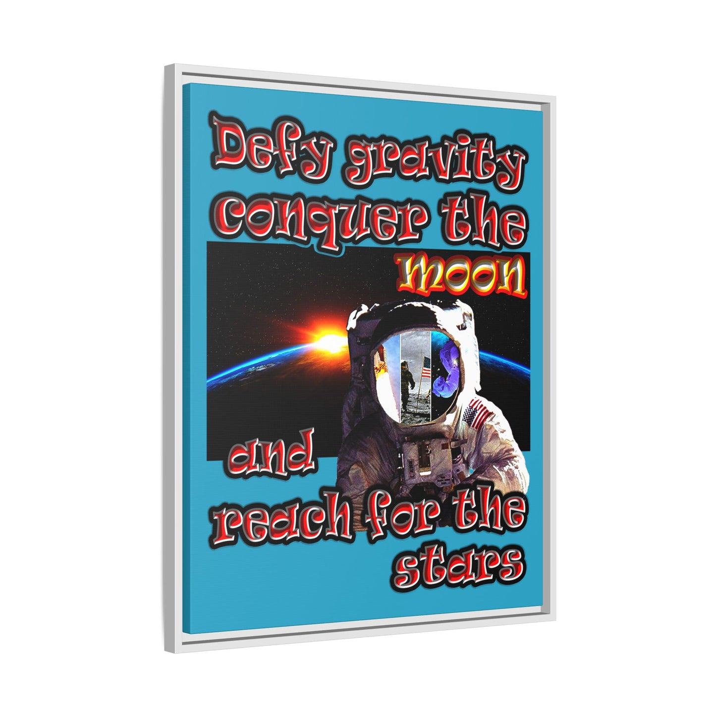 defy conquer reach - framed canvas art (turquoise)