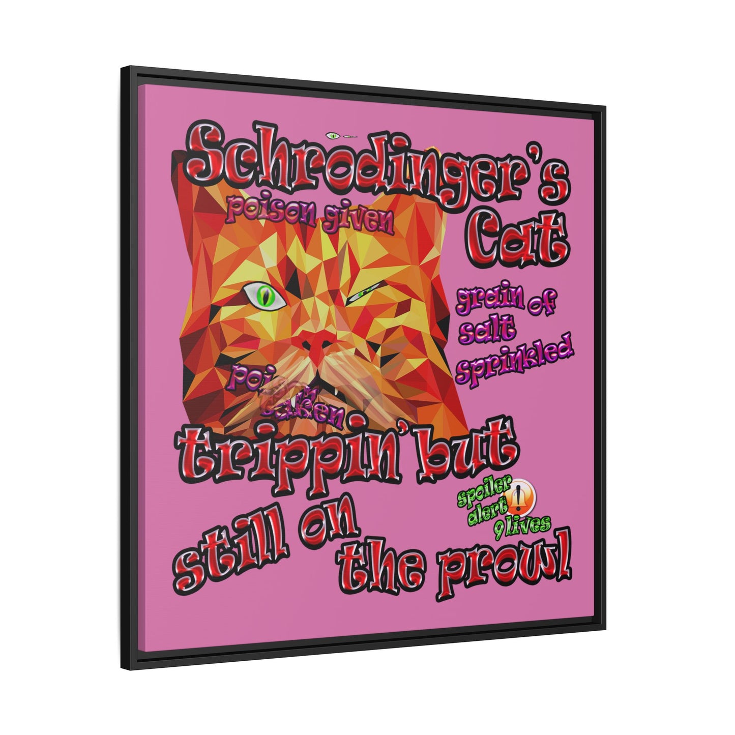 schrodinger's cat - framed canvas art (light pink)