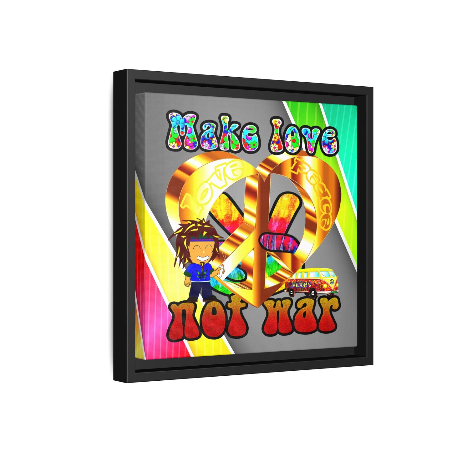 love peace - framed canvas art (rainbow split)