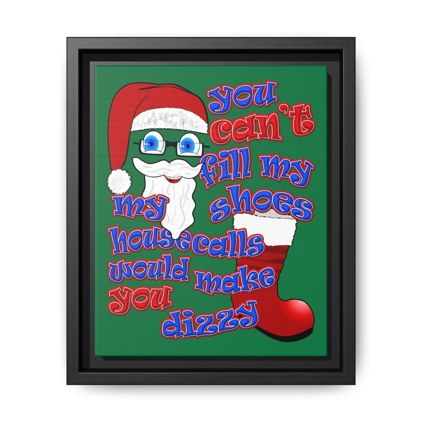 santa's shoes - framed canvas art (dark green)