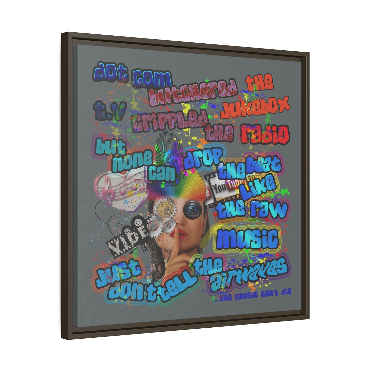 drop the beat - framed canvas art (dark grey)