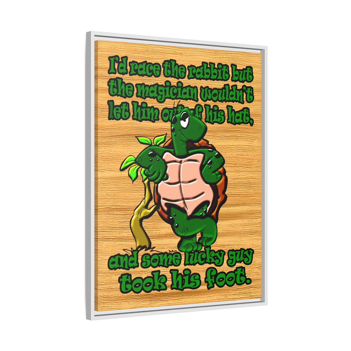 turtle race - framed canvas art (butterscotch wood finish)