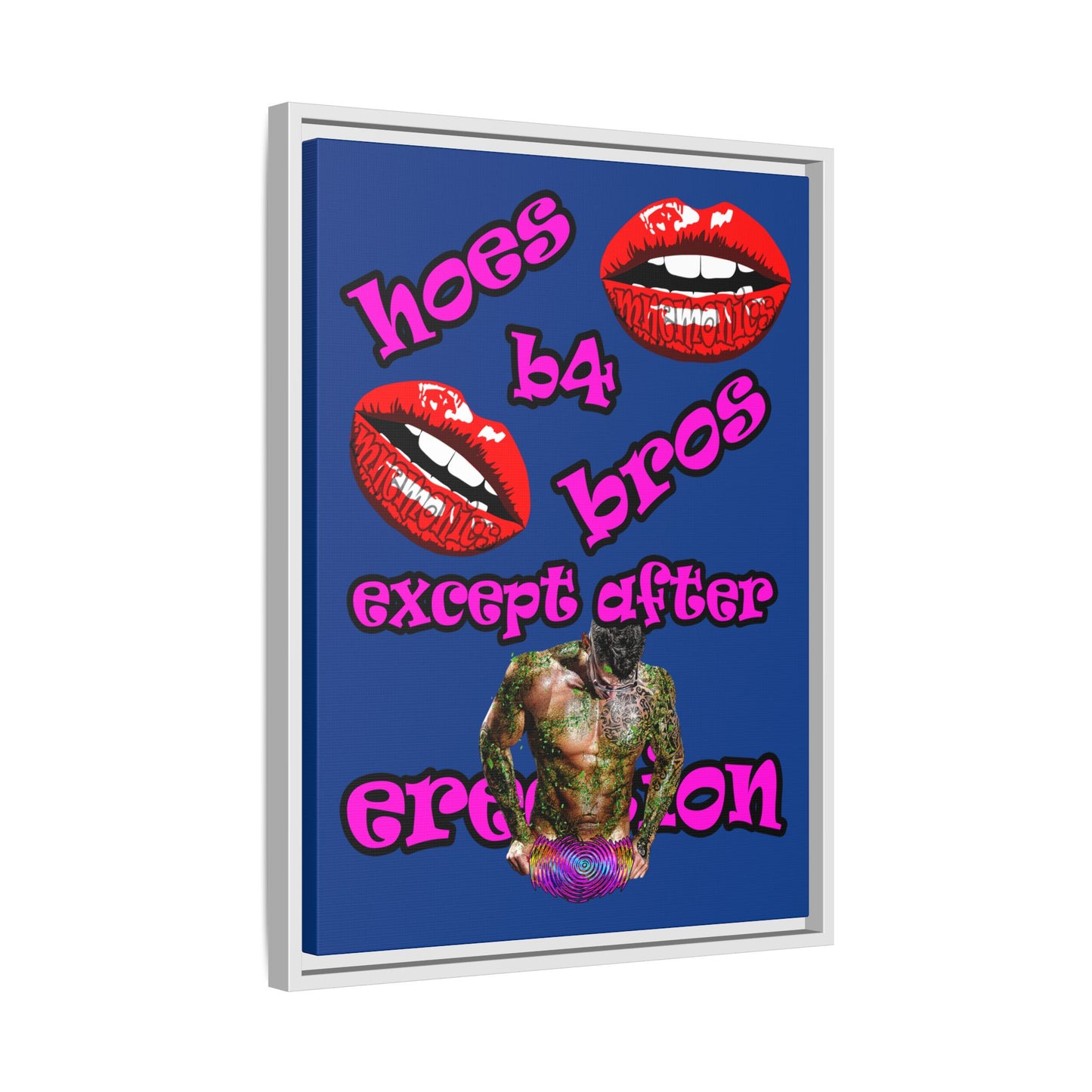 hoes b4 bros - framed canvas art (dark blue)