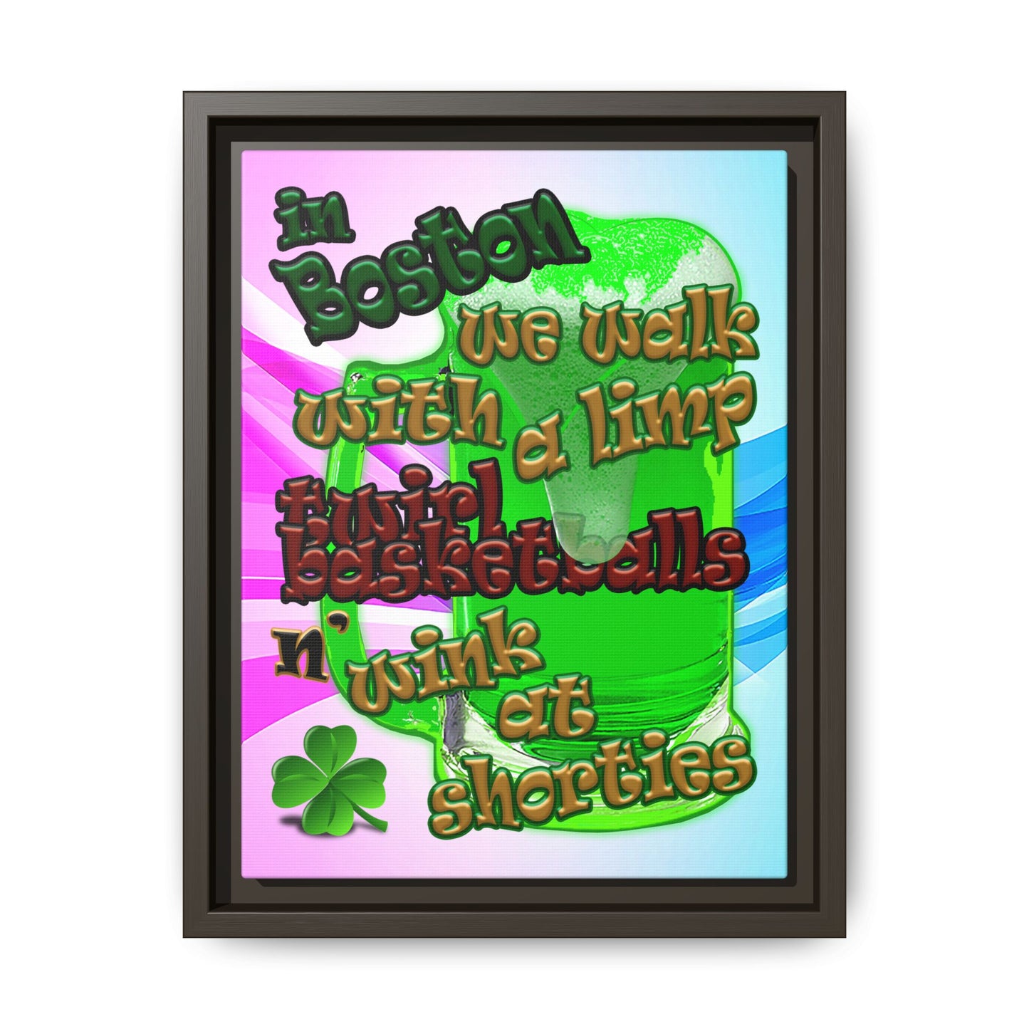 celtics logo - framed canvas art (light blue-pink wave)