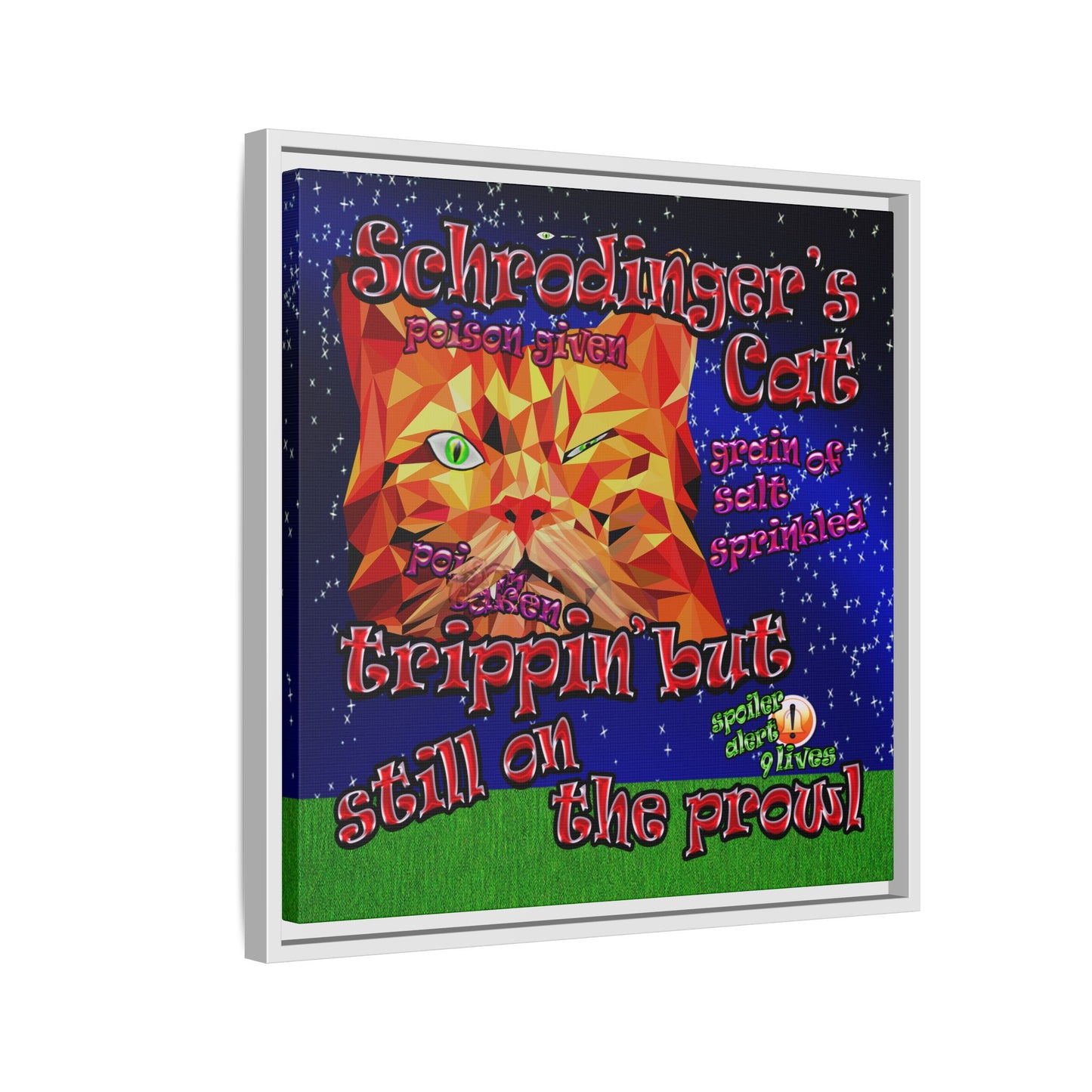 schrodinger's cat - framed canvas art ('snoops' background)
