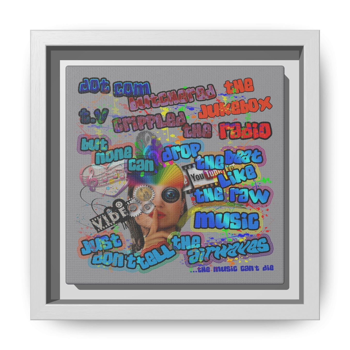 drop the beat - framed canvas art (grey)