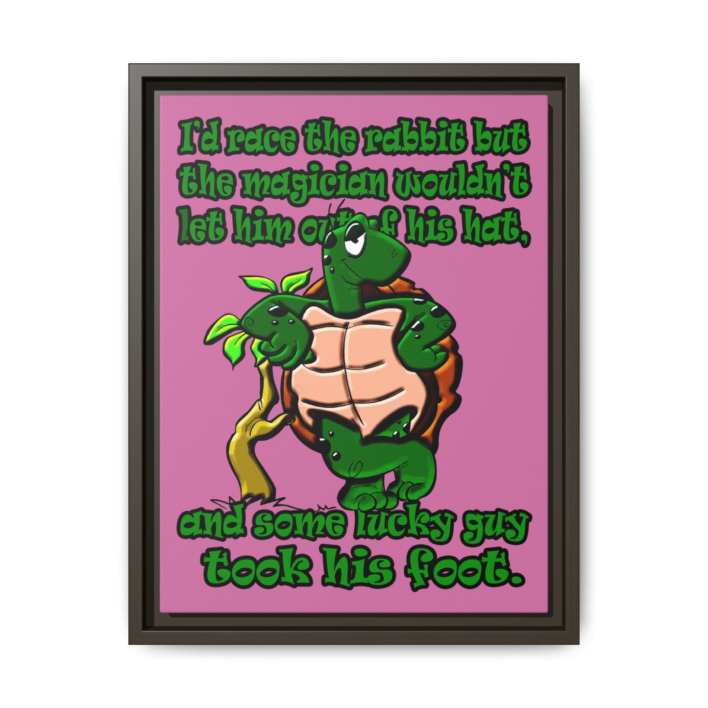 turtle race - framed canvas art (light pink)