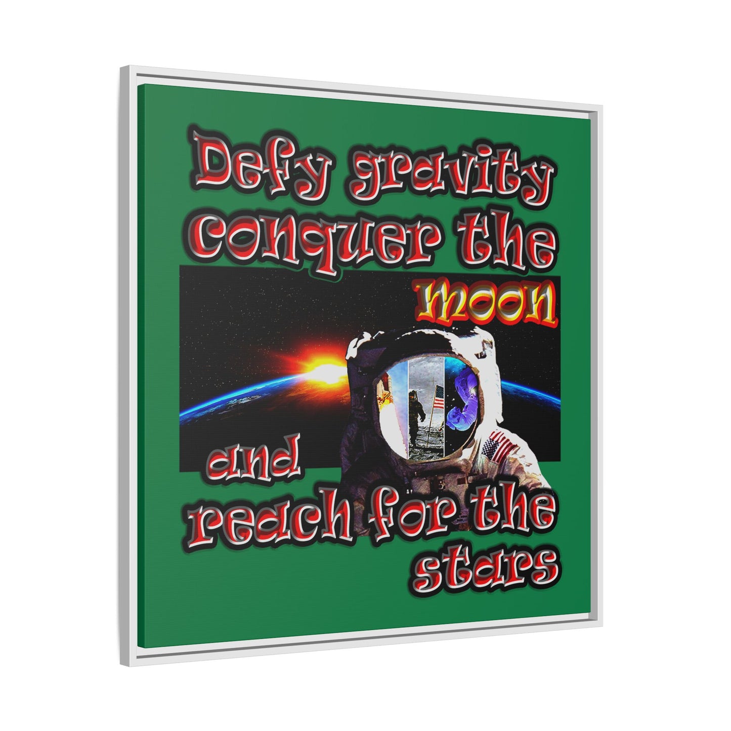 defy conquer reach - framed canvas art (dark green)