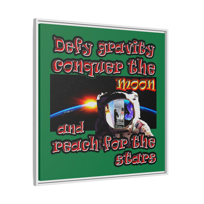 defy conquer reach - framed canvas art (dark green)