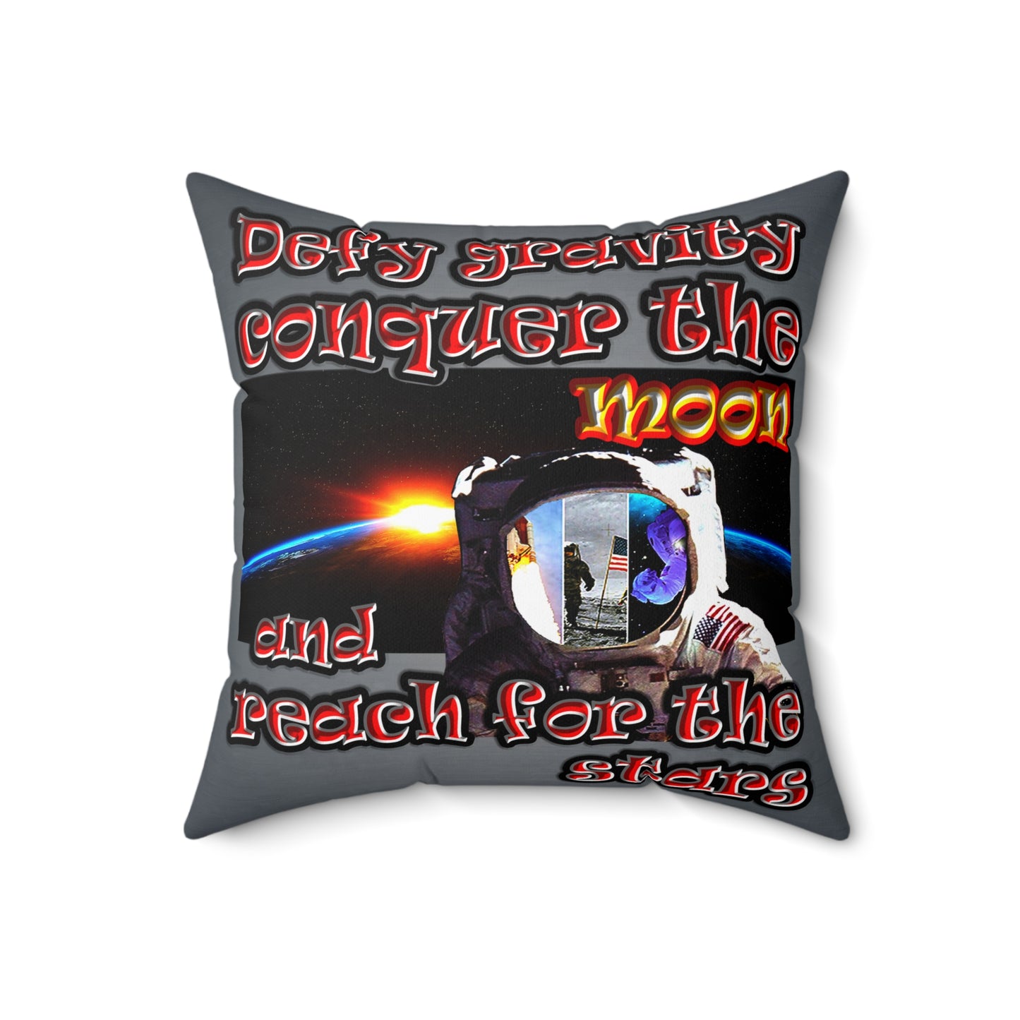 defy conquer reach - Spun Polyester Square Pillow - (grey-light grey)