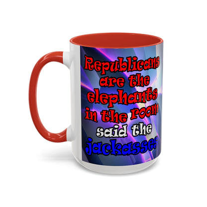 donkeys and elephants - Accent Mug (grey-pink wave)