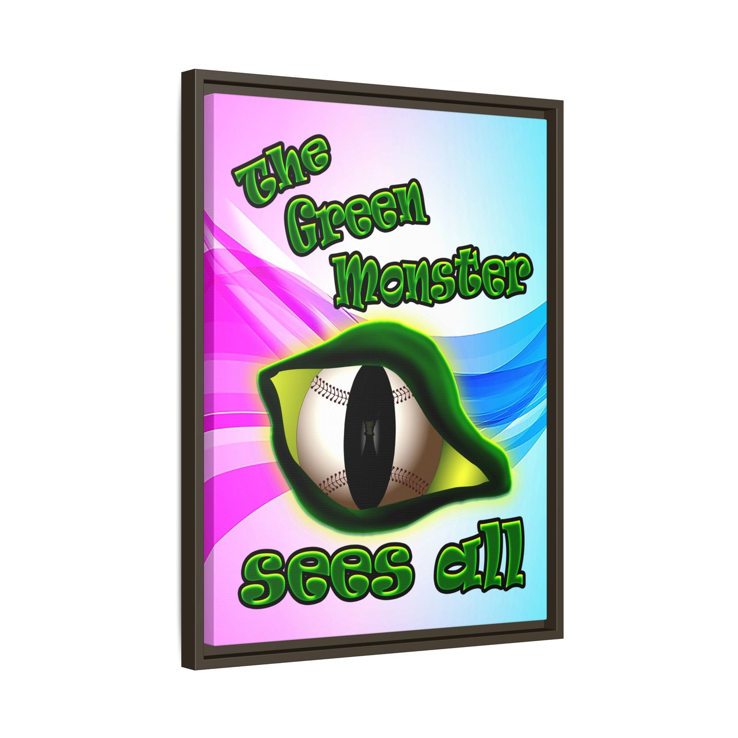 green monster - framed canvas art (light blue-pink wave)