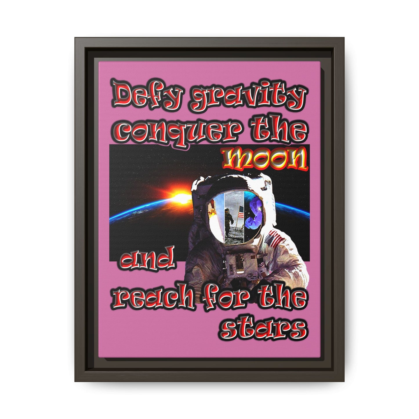 defy conquer reach - framed canvas art (light pink)