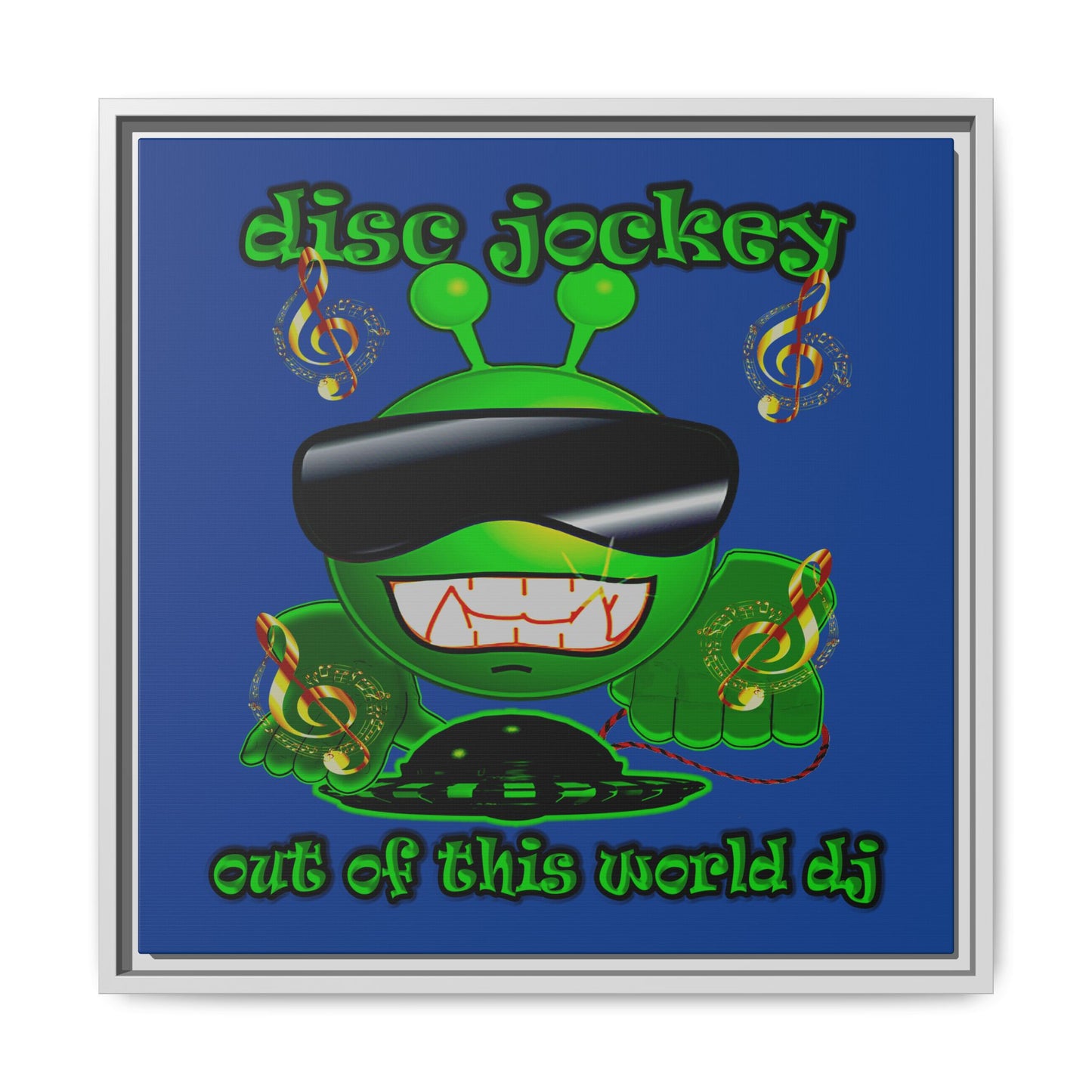 disc jockey - framed canvas art (dark blue)