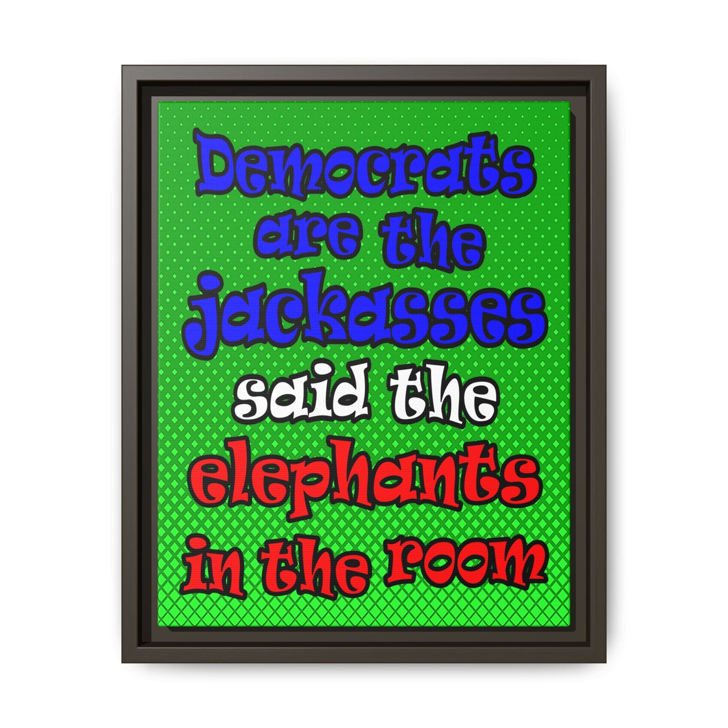 donkeys and elephants - framed canvas art (logo green)