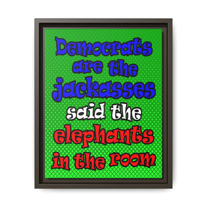 donkeys and elephants - framed canvas art (logo green)