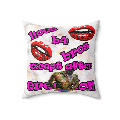 hoes b4 bros - Faux Suede Square Pillow - (white marble)