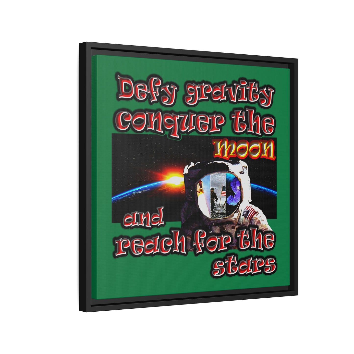 defy conquer reach - framed canvas art (dark green)
