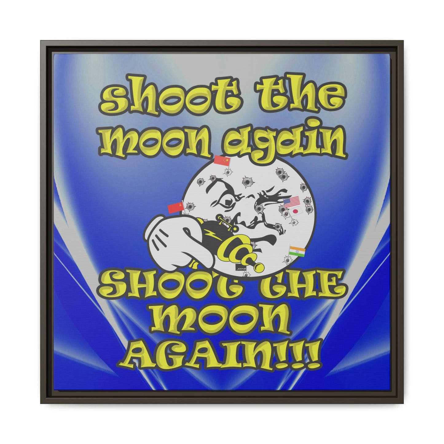 shoot the moon again - framed canvas art (blue-white wave)