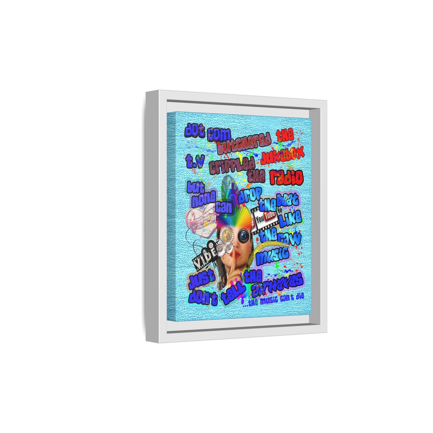 drop the beat - framed canvas art (faded blue)