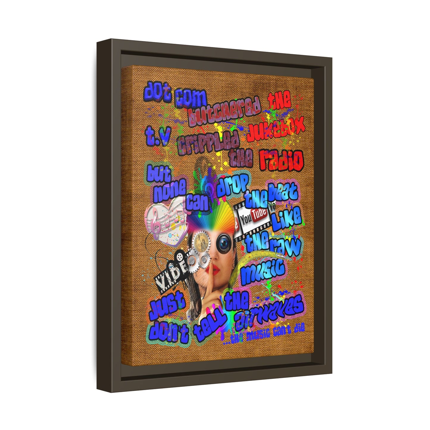drop the beat - framed canvas art (brown papyrus)