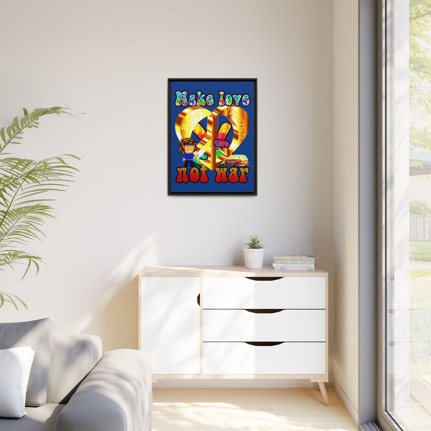 love peace - framed canvas art (dark blue)