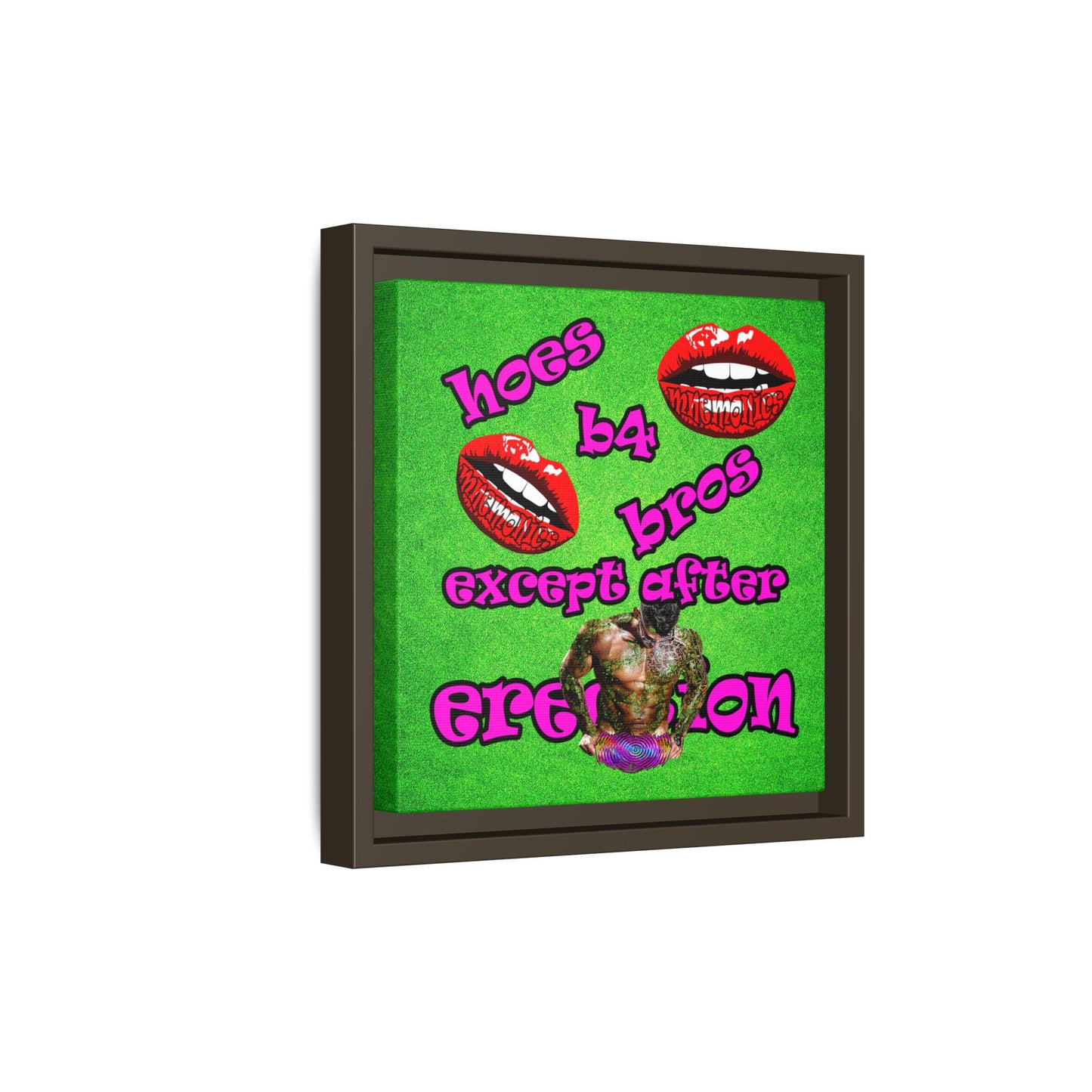 hoes b4 bros - framed canvas art (green turf)