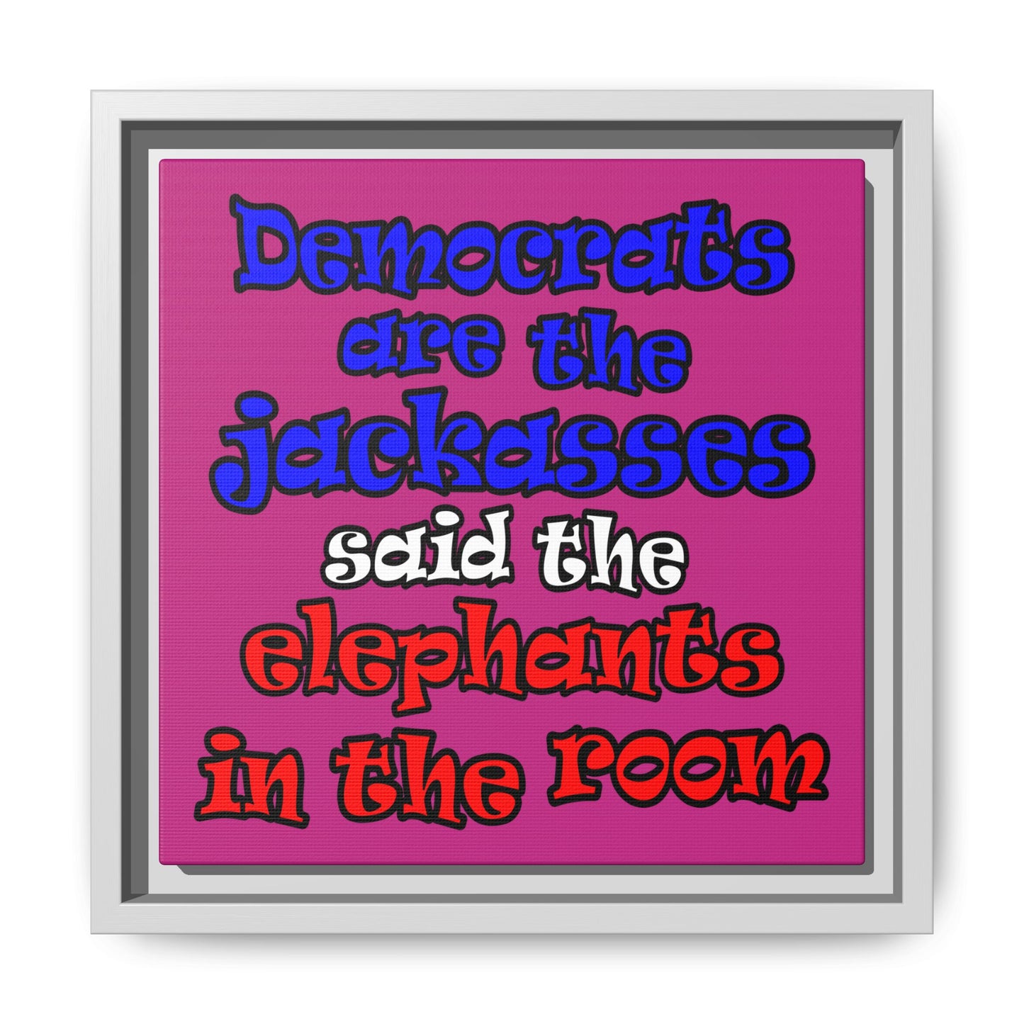 donkeys and elephants - framed canvas art (pink)