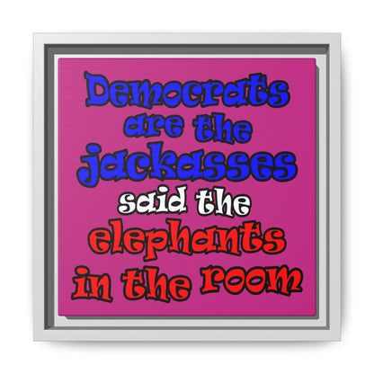 donkeys and elephants - framed canvas art (pink)