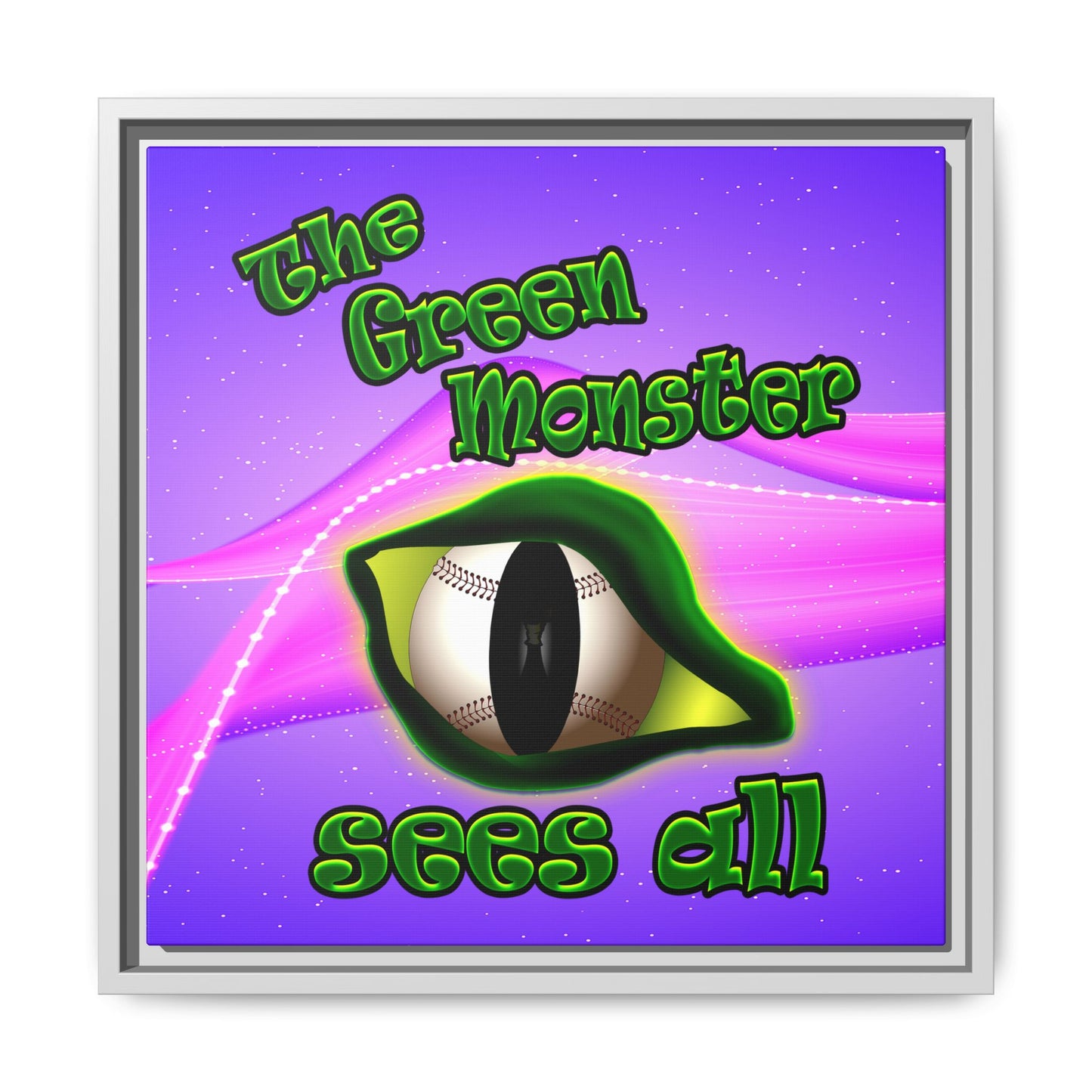 green monster - framed canvas art (purple-pink wave)