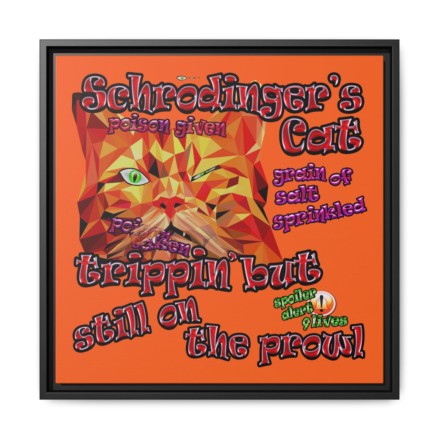 schrodinger's cat - framed canvas art (orange)