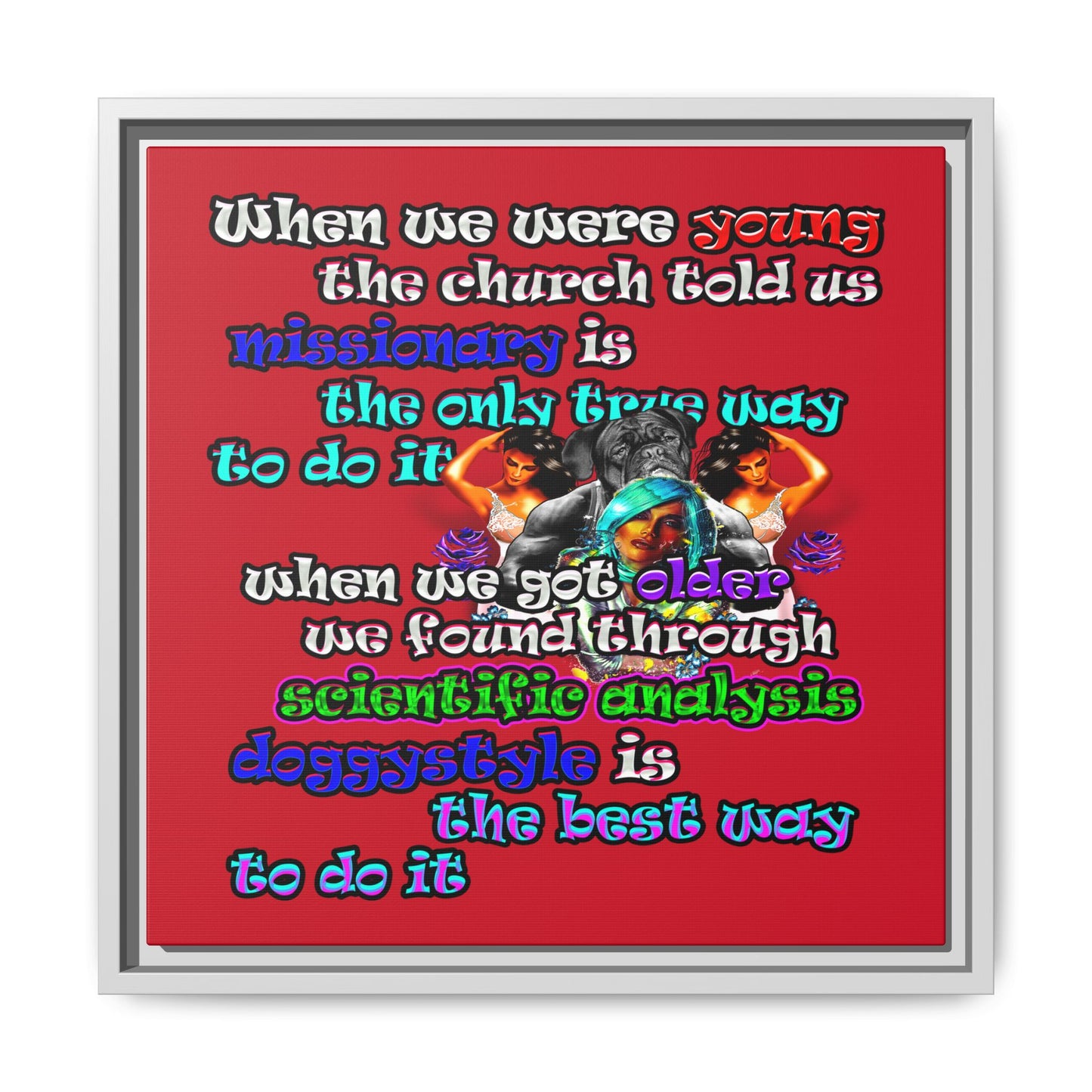 doggystyle - framed canvas art (dark red)